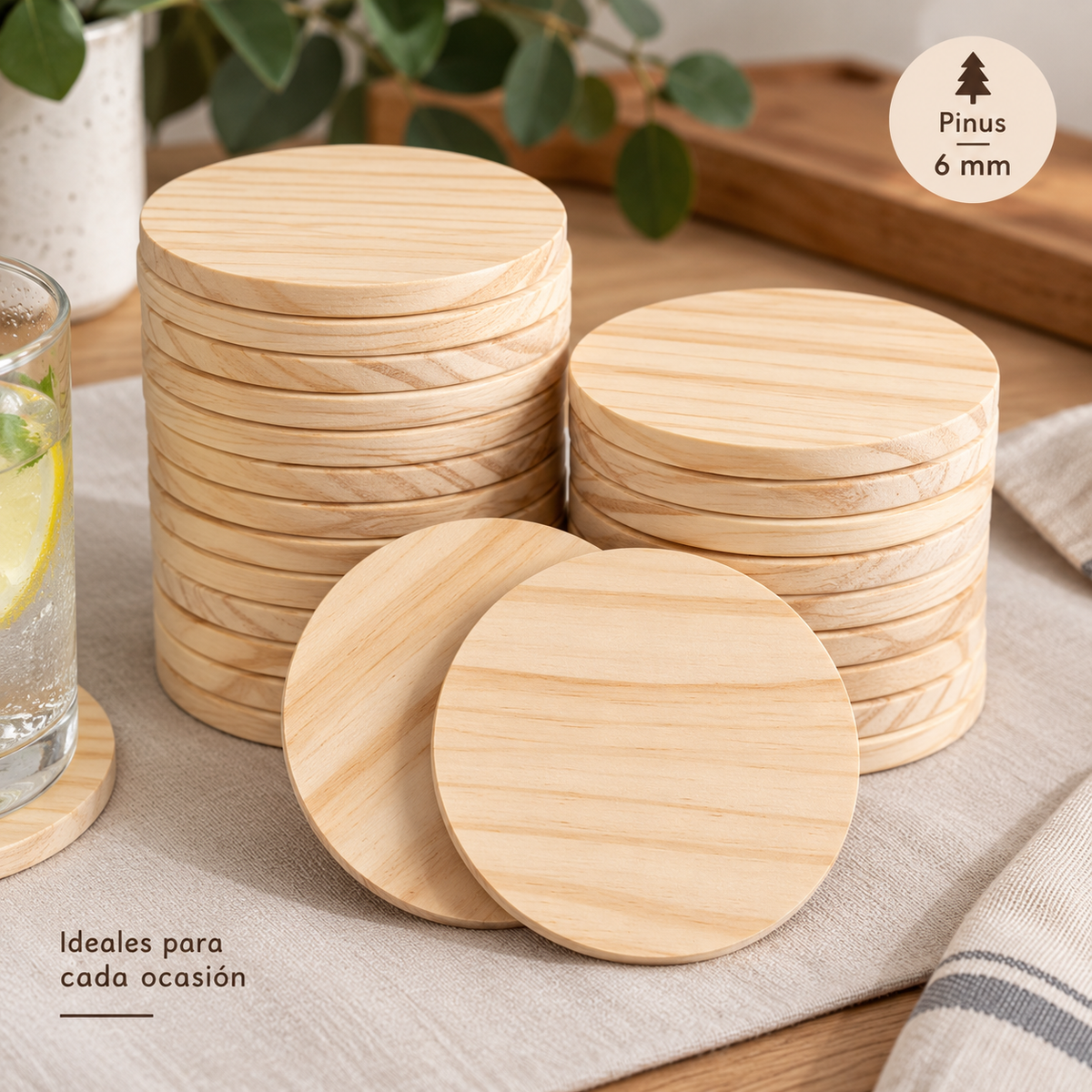 Posavasos de Madera de Pino Personalizados para Eventos y Hostelería
