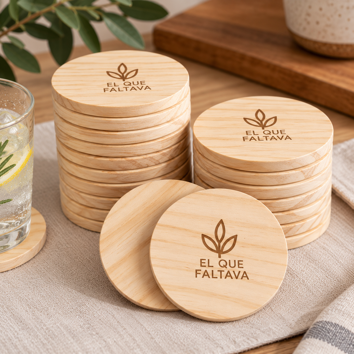 Posavasos de Madera de Pino Personalizados para Eventos y Hostelería