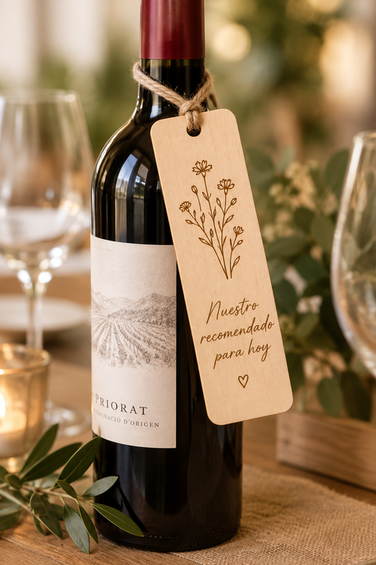 Identificador de Botellas en Madera Sostenible Personalizado